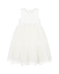 Sarah Louise Girl's Long Ivory Embroidered Dress
