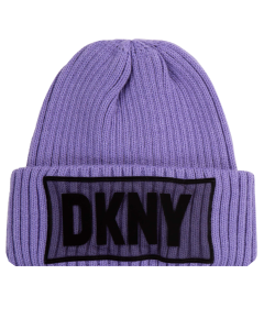 DKNY Girls Lilac Beanie Hat With Front Logo