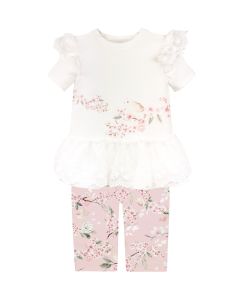 Jamiks Girls Ivory and Pink Cotton & Viscose Leggings Set SS25