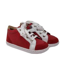 Shoo Pom Boys Red And White Leather And Suede Zip Up Trainers