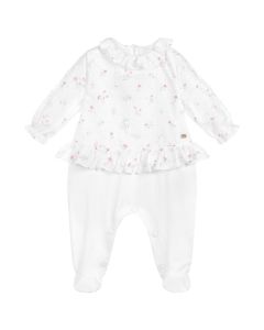 Tartine et Chocolat Girls White & Floral Cotton Babygrow