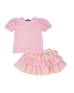 Harris Kids Lexi Pink Girls Ruffled Checked Top And Rara Skirt Set SS25