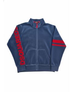 Dsquared2 Blue And Red Velvet Zip-Up Hoodie WS25
