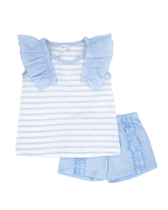 Rapife Girls Pale Blue and White Frilled Striped Short Set 2025 