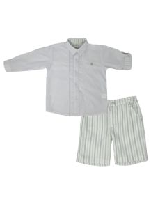Pretty Originals Boys White & Green Striped Short Set 2025