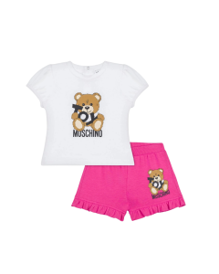 Moschino Baby Girls White & Fuchsia Pink 'Toy' Shorts Set SS25