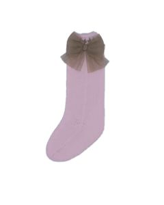 Rahigo Girls Baby Pink & Camel Tulle Bow Socks