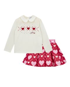 A Dee 'Lyla' White Heart Print Skirt Set WS25