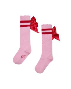 A Dee 'Lucy' Pink And Red Bow Knee High Socks WS25