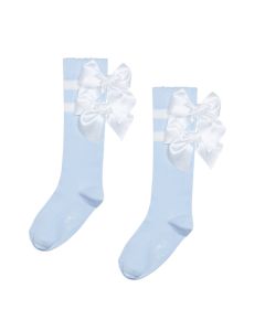 A Dee 'Maeve' Blue And White Bow Knee High Socks WS25