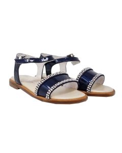 Beberlis Navy Patent Sandals with Pearl & Diamante Decoration