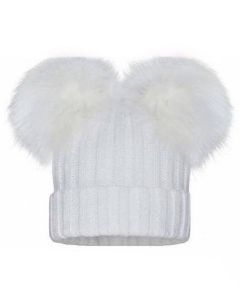 Pom Pom Envy White Chunky Knit Double Pom Pom